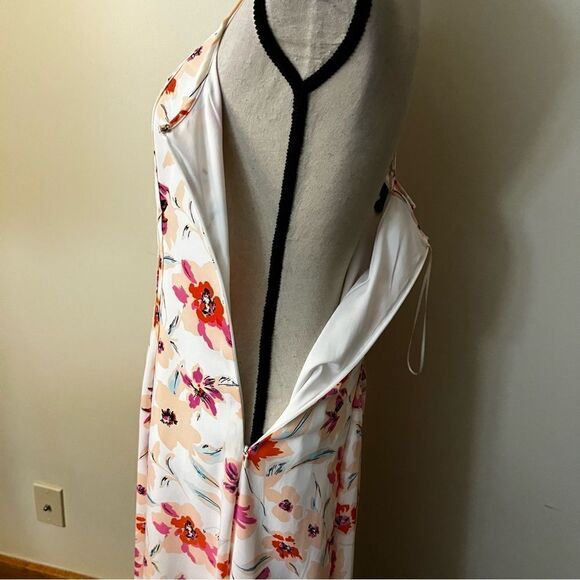 Banana Republic Pintuck White Pink Floral Spaghetti Straps Cross Midi Dress - Picture 9 of 16